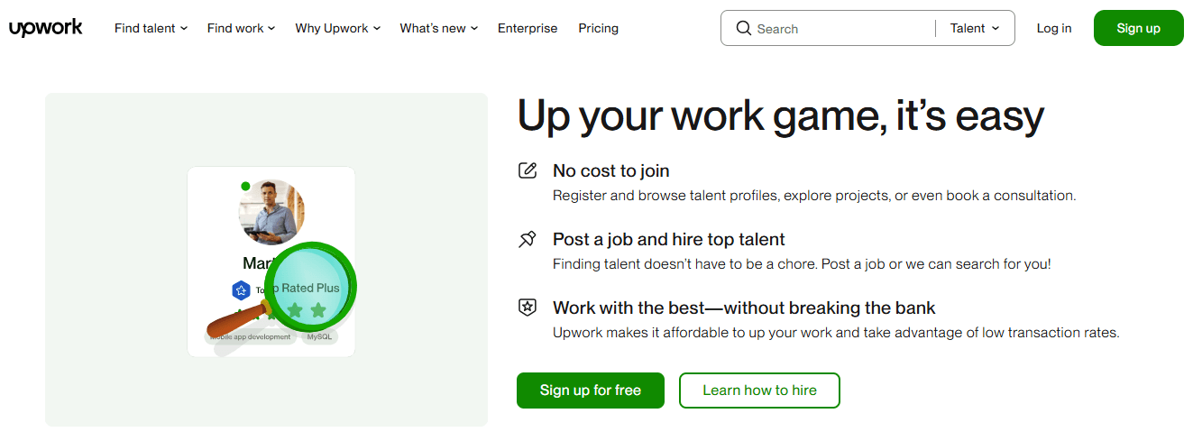 Pantallazo de la plataforma UpWork