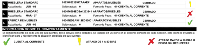 Vista de un resumen de créditos de un RCE