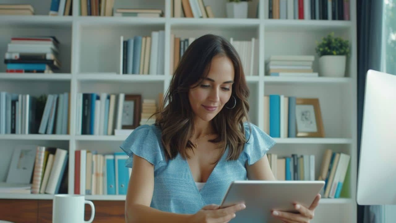 Una persona con una tableta en la mano comparando productos financieros