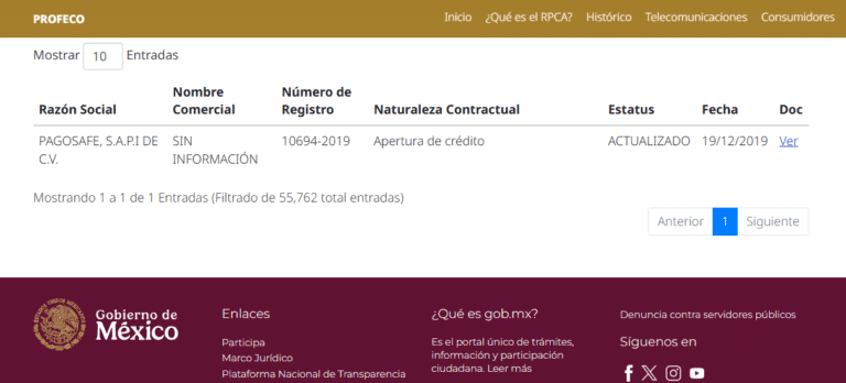 Prueba del Registro de Digitt en PROFECO