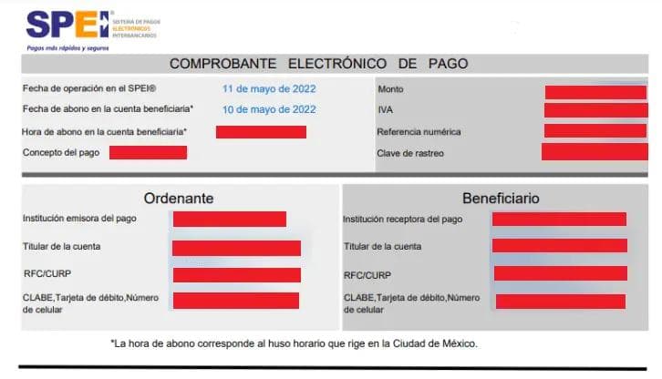 Pantallazo de una tranferencia SPEI